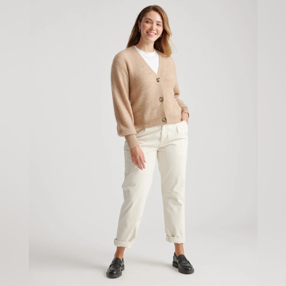 Quince Baby Alpaca-Merino Cropped Cardigan in Camel Women's Cardigan Sweater L - Picture 6 of 16
